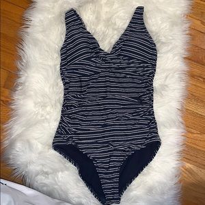 Navy Blue Striped One-Piece Bathing Suit